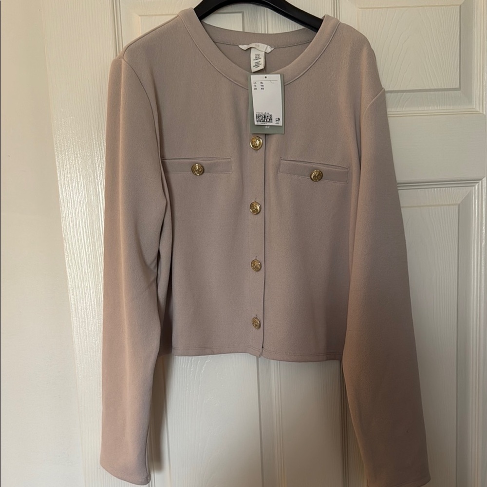 H&M Women's Beige Jacket with Gold Buttons